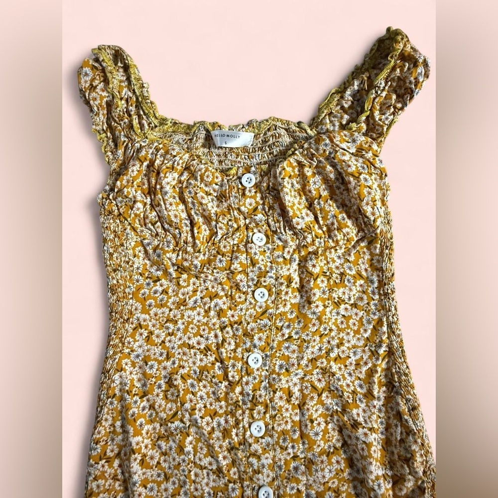 Hello Molly Yellow Floral Mini Dress with Button-up Detail - Picture 3 of 4